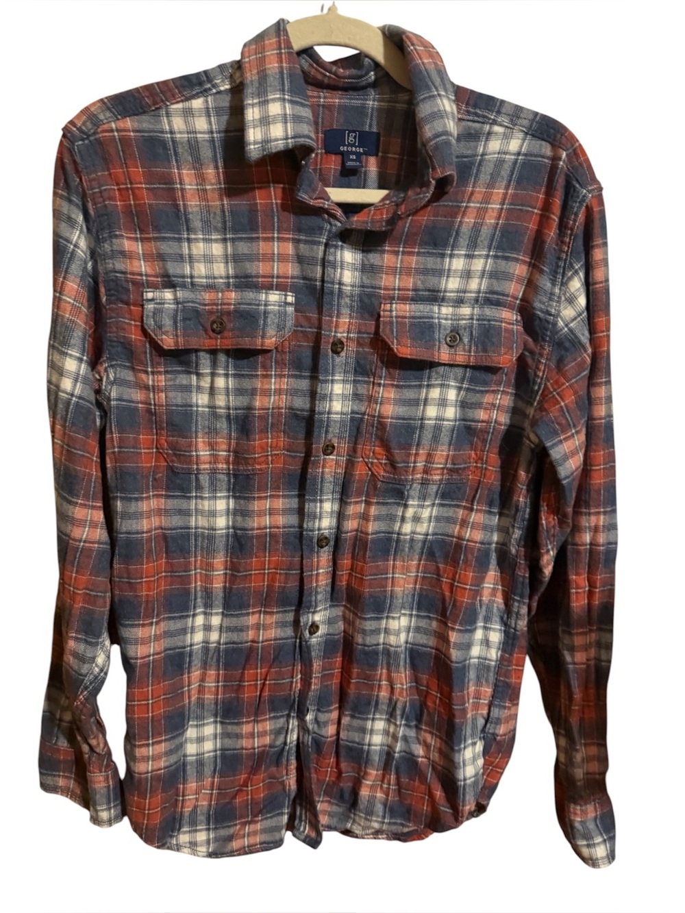 George Red white Blue Plaid Button-Down Shirt xs extra small Americana patriotic